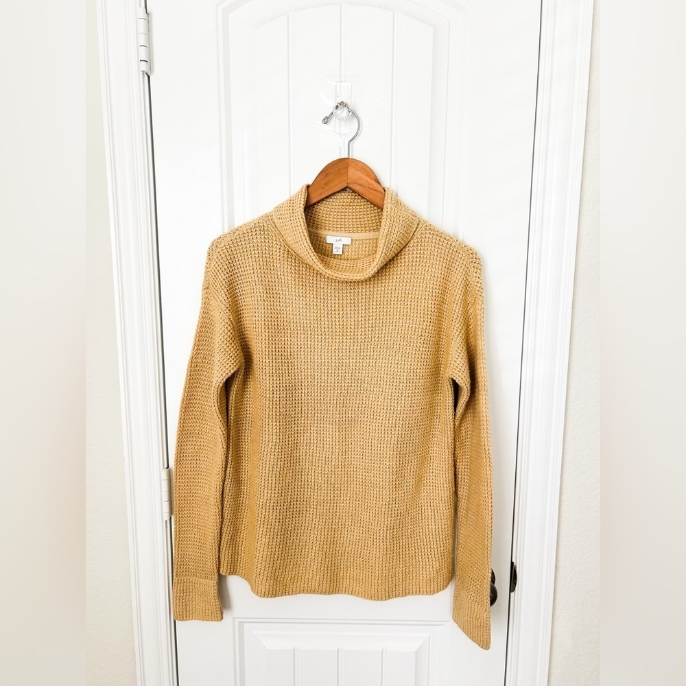J.Jill Mock Neck Waffle Knit Sweater Tan Size XS Petite